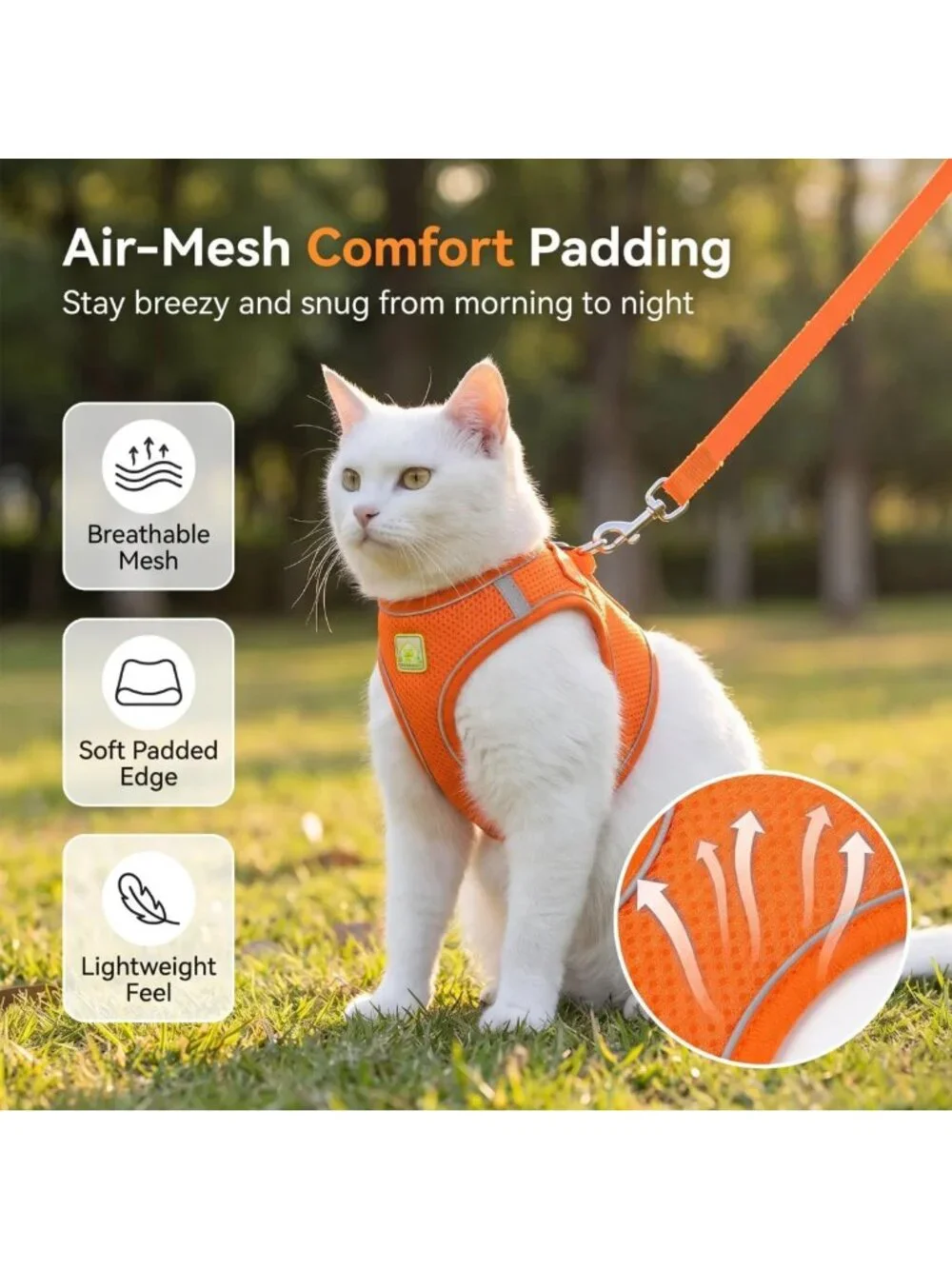 Escape Proof Cat Harness and Leash Set - Adjustable, Comfortable, No Slip